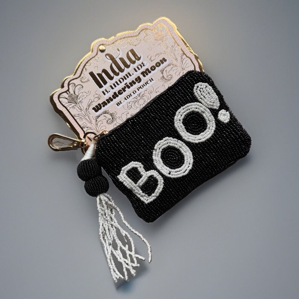 India Wandering Moon Beaded Pouch Boo! Ghost Halloween Scary